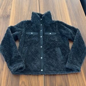 Marmot Black Furry Fleece Snap Jacket size Small